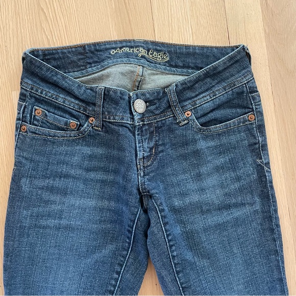 Y2K American Eagle Ultra Low rise bootcut Artist dark wash Jeans 0 short - Picture 2 of 10